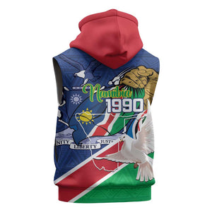 Afro Namibia Independence Day Sleeveless Zip Hoodie Namibian 1990 African Pattern - African Pride