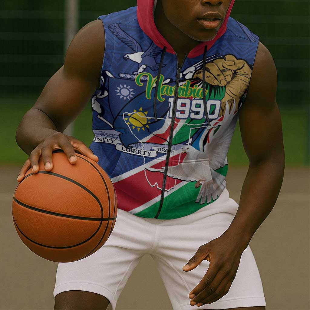 Afro Namibia Independence Day Sleeveless Zip Hoodie Namibian 1990 African Pattern - African Pride