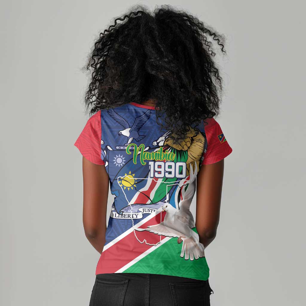 Afro Namibia Independence Day Women V-Neck T-Shirt Namibian 1990 African Pattern