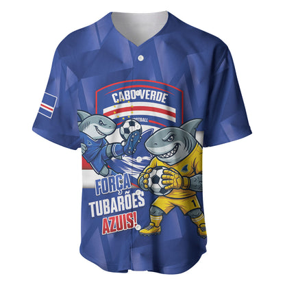 Cabo Verde Football 2026 Custom Baseball Jersey Forca Tubaroes Azuis