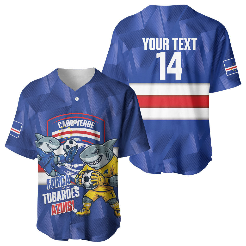 Cabo Verde Football 2026 Custom Baseball Jersey Forca Tubaroes Azuis