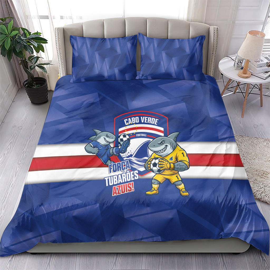 Cabo Verde Football 2026 Bedding Set Forca Tubaroes Azuis