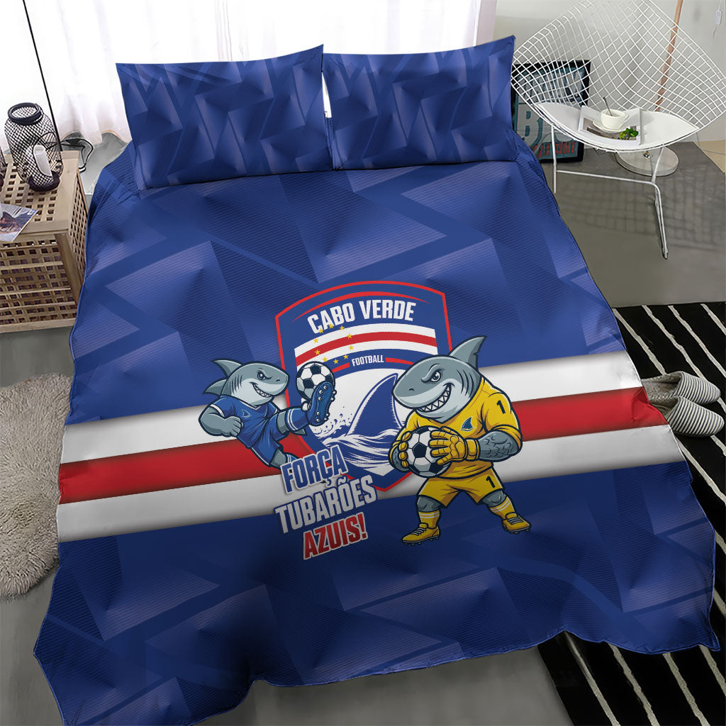 Cabo Verde Football 2026 Bedding Set Forca Tubaroes Azuis