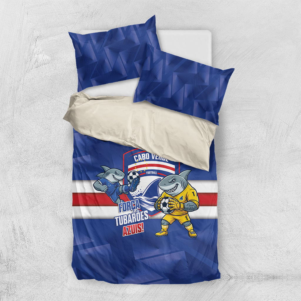 Cabo Verde Football 2026 Bedding Set Forca Tubaroes Azuis