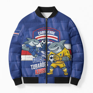 Cabo Verde Football 2026 Custom Bomber Puffer Jacket Forca Tubaroes Azuis