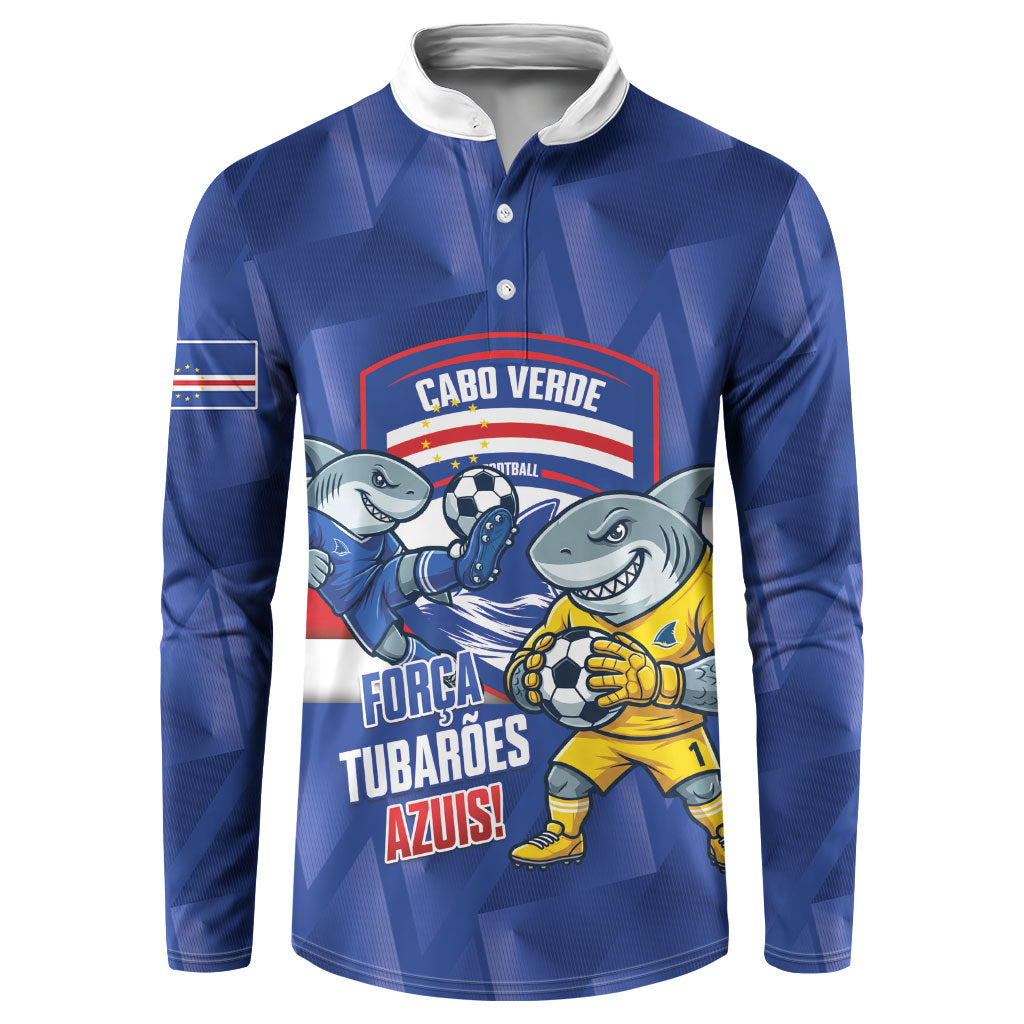 Cabo Verde Football 2026 Custom Button Sweatshirt Forca Tubaroes Azuis
