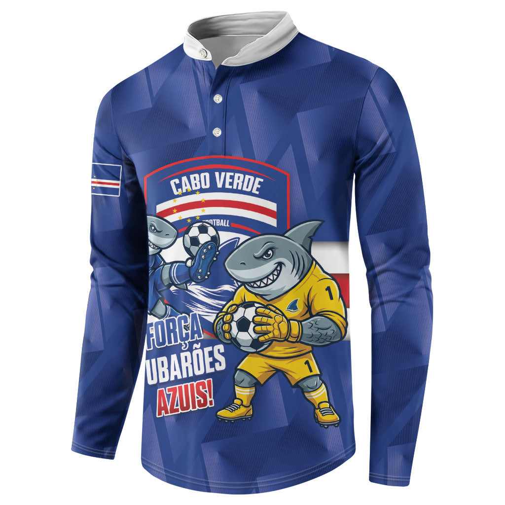 Cabo Verde Football 2026 Custom Button Sweatshirt Forca Tubaroes Azuis