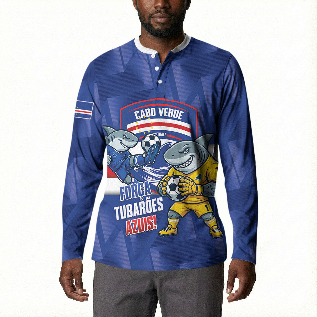 Cabo Verde Football 2026 Custom Button Sweatshirt Forca Tubaroes Azuis