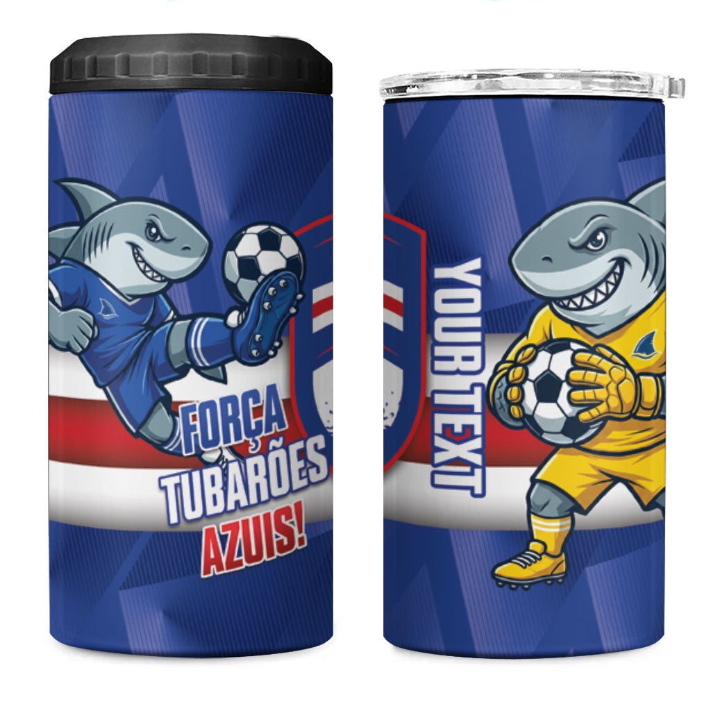 Cabo Verde Football 2026 Custom 4 in 1 Can Cooler Tumbler Forca Tubaroes Azuis