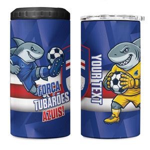 Cabo Verde Football 2026 Custom 4 in 1 Can Cooler Tumbler Forca Tubaroes Azuis