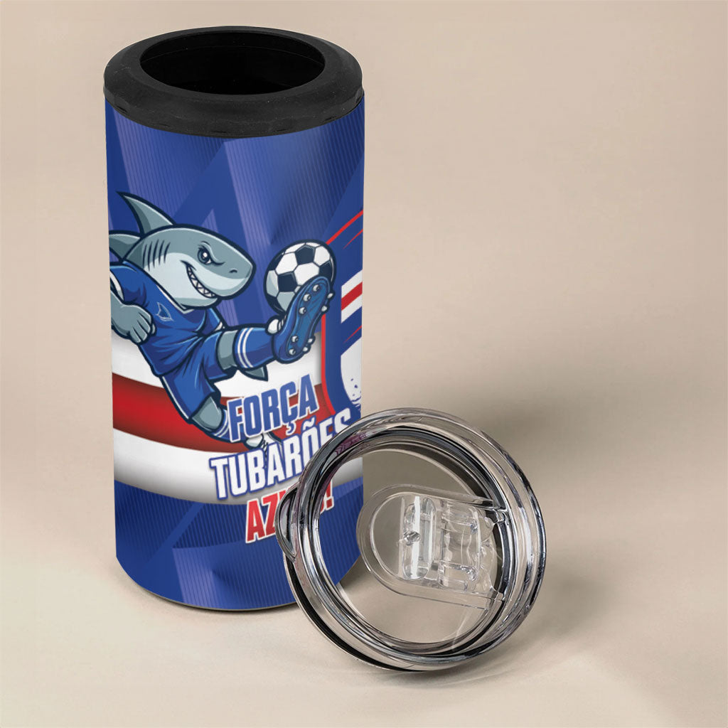 Cabo Verde Football 2026 Custom 4 in 1 Can Cooler Tumbler Forca Tubaroes Azuis
