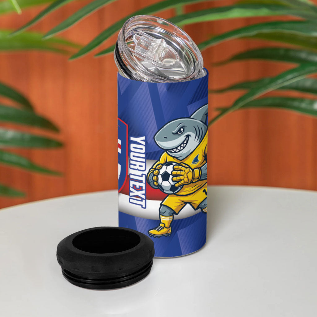 Cabo Verde Football 2026 Custom 4 in 1 Can Cooler Tumbler Forca Tubaroes Azuis