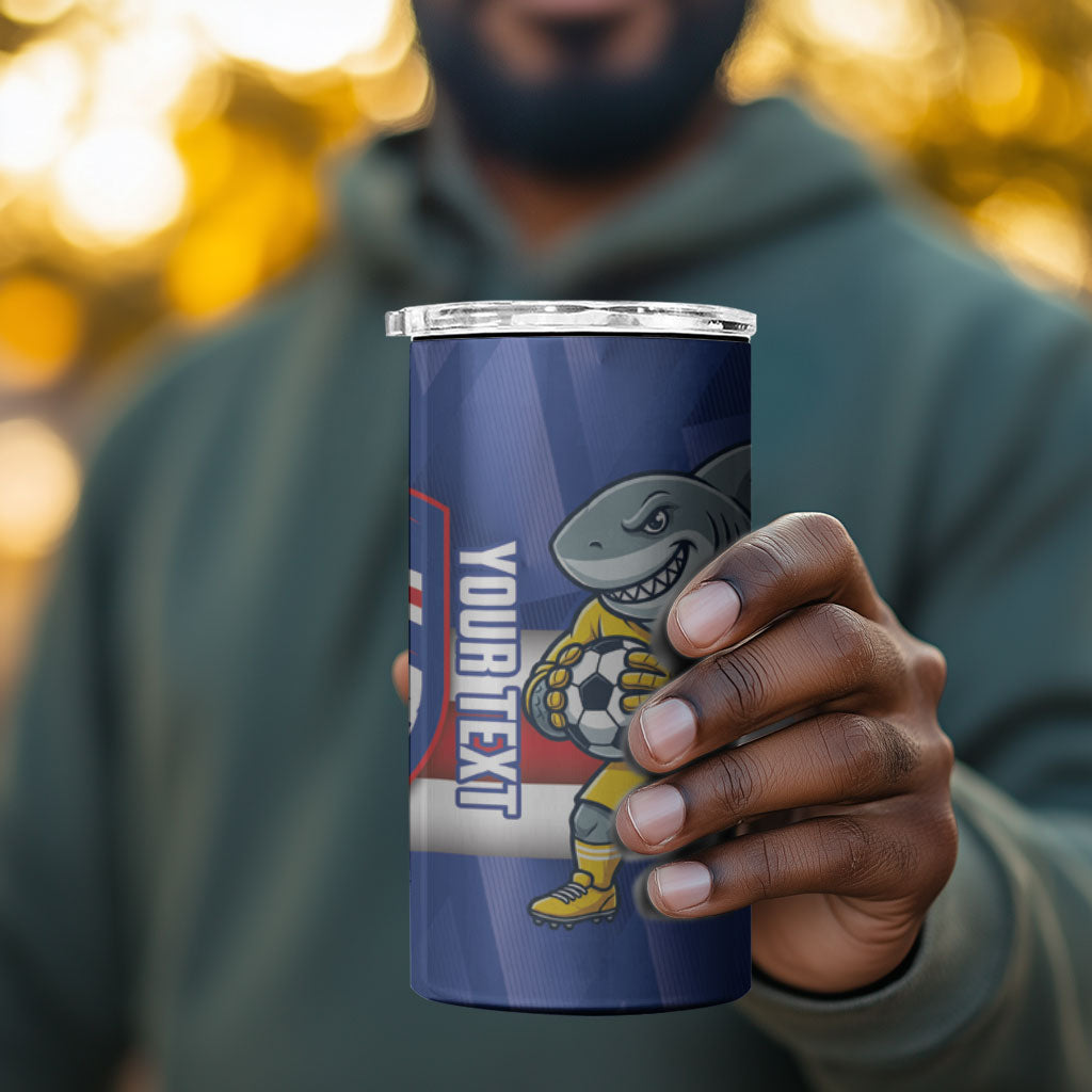 Cabo Verde Football 2026 Custom 4 in 1 Can Cooler Tumbler Forca Tubaroes Azuis