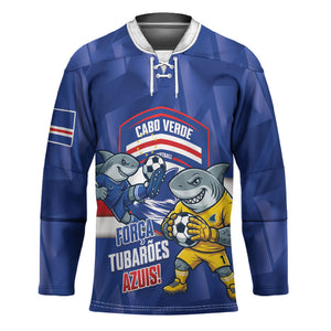 Cabo Verde Football 2026 Custom Hockey Jersey Forca Tubaroes Azuis
