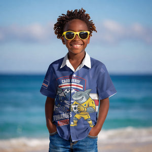 Cabo Verde Football 2026 Custom Kid Hawaiian Shirt Forca Tubaroes Azuis