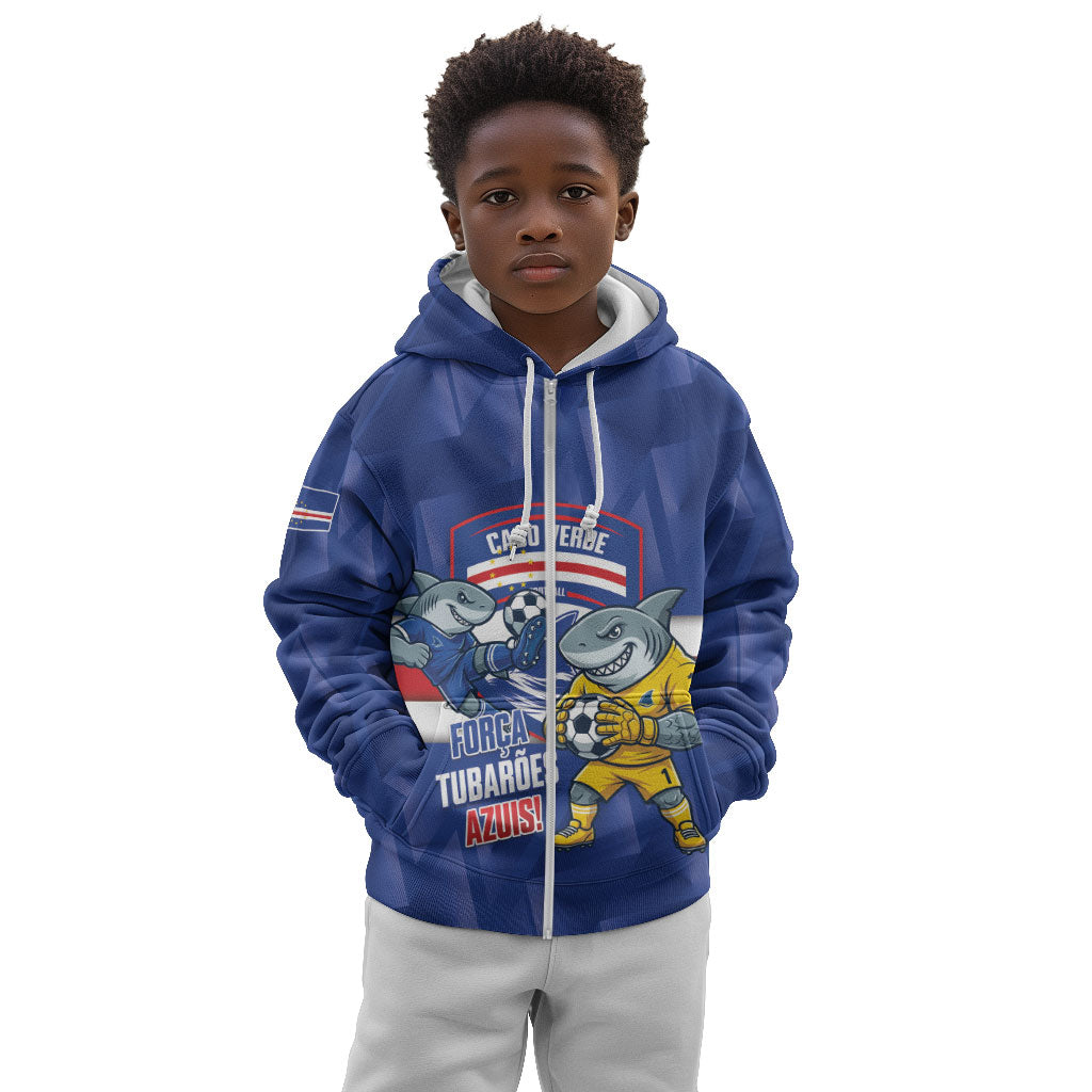 Cabo Verde Football 2026 Custom Kid Hoodie Forca Tubaroes Azuis