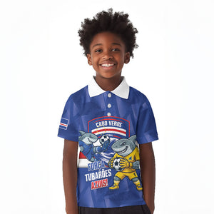 Cabo Verde Football 2026 Custom Kid Polo Shirt Forca Tubaroes Azuis