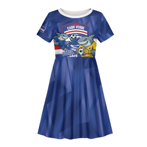 Cabo Verde Football 2026 Custom Kid Short Sleeve Dress Forca Tubaroes Azuis