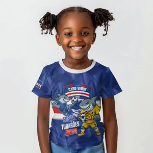 Cabo Verde Football 2026 Custom Kid T shirt Forca Tubaroes Azuis