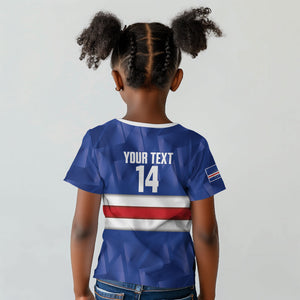 Cabo Verde Football 2026 Custom Kid T shirt Forca Tubaroes Azuis