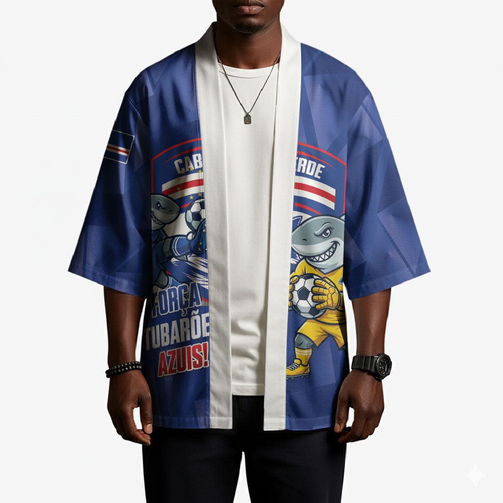 Cabo Verde Football 2026 Custom Kimono Forca Tubaroes Azuis
