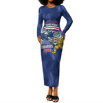 Cabo Verde Football 2026 Custom Long Sleeve Bodycon Dress Forca Tubaroes Azuis