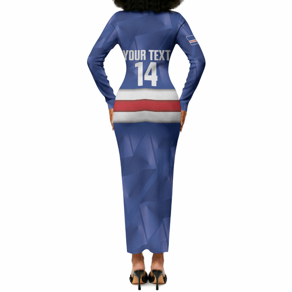 Cabo Verde Football 2026 Custom Long Sleeve Bodycon Dress Forca Tubaroes Azuis
