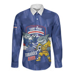 Cabo Verde Football 2026 Custom Long Sleeve Button Shirt Forca Tubaroes Azuis