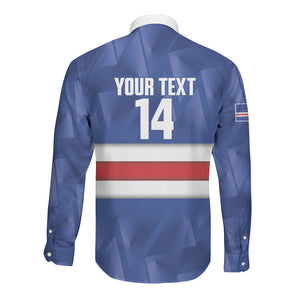 Cabo Verde Football 2026 Custom Long Sleeve Button Shirt Forca Tubaroes Azuis