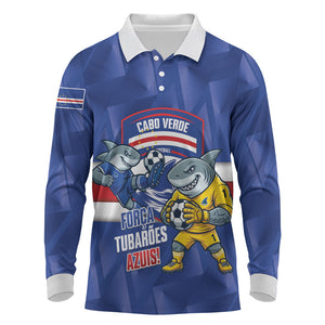 Cabo Verde Football 2026 Custom Long Sleeve Polo Shirt Forca Tubaroes Azuis