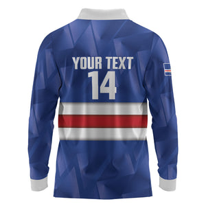 Cabo Verde Football 2026 Custom Long Sleeve Polo Shirt Forca Tubaroes Azuis