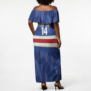 Cabo Verde Football 2026 Custom Off Shoulder Maxi Dress Forca Tubaroes Azuis