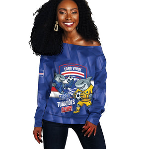 Cabo Verde Football 2026 Custom Off Shoulder Sweater Forca Tubaroes Azuis