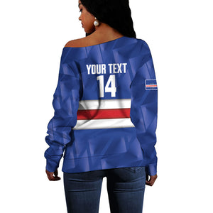 Cabo Verde Football 2026 Custom Off Shoulder Sweater Forca Tubaroes Azuis