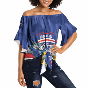 Cabo Verde Football 2026 Custom Off Shoulder Wrap Waist Top Forca Tubaroes Azuis