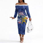 Cabo Verde Football 2026 Custom Off The Shoulder Long Sleeve Dress Forca Tubaroes Azuis