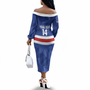 Cabo Verde Football 2026 Custom Off The Shoulder Long Sleeve Dress Forca Tubaroes Azuis