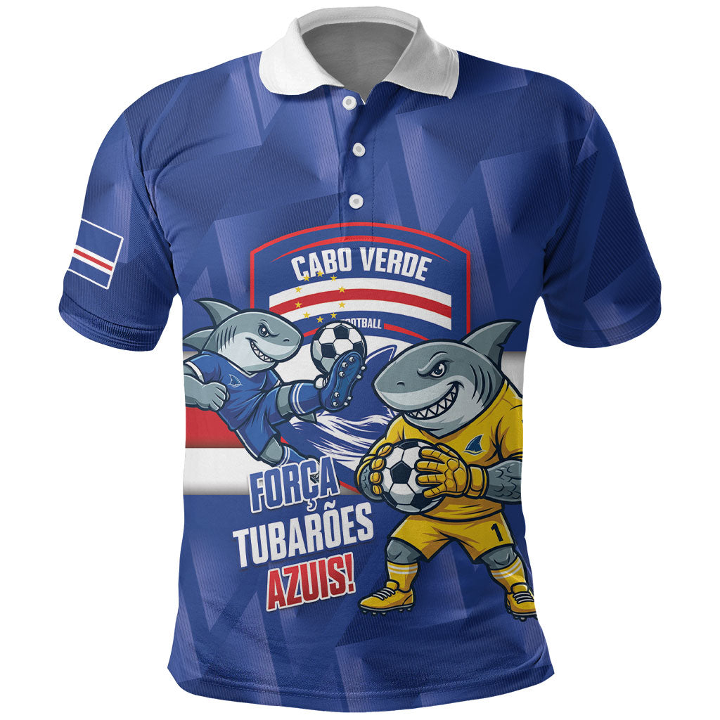 Cabo Verde Football 2026 Custom Polo Shirt Forca Tubaroes Azuis