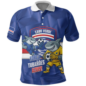 Cabo Verde Football 2026 Custom Polo Shirt Forca Tubaroes Azuis