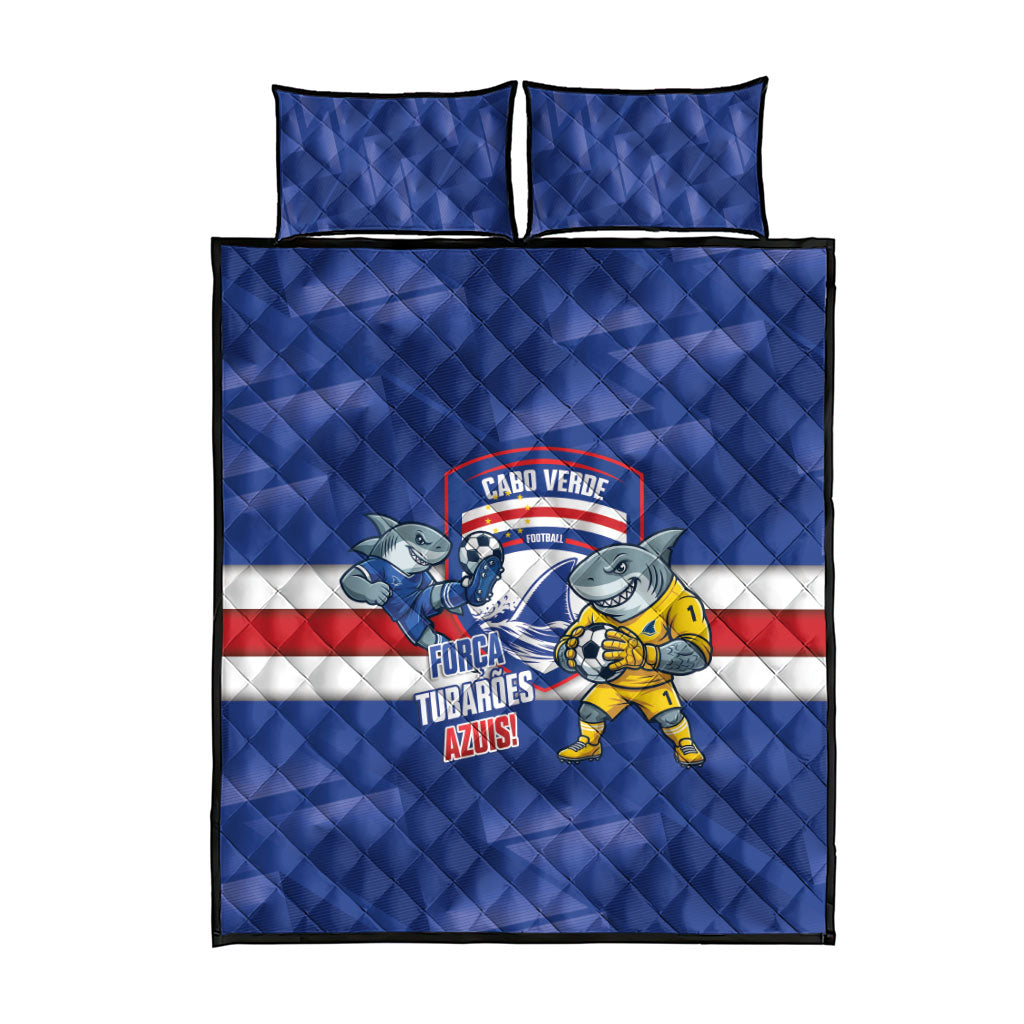 Cabo Verde Football 2026 Quilt Bed Set Forca Tubaroes Azuis