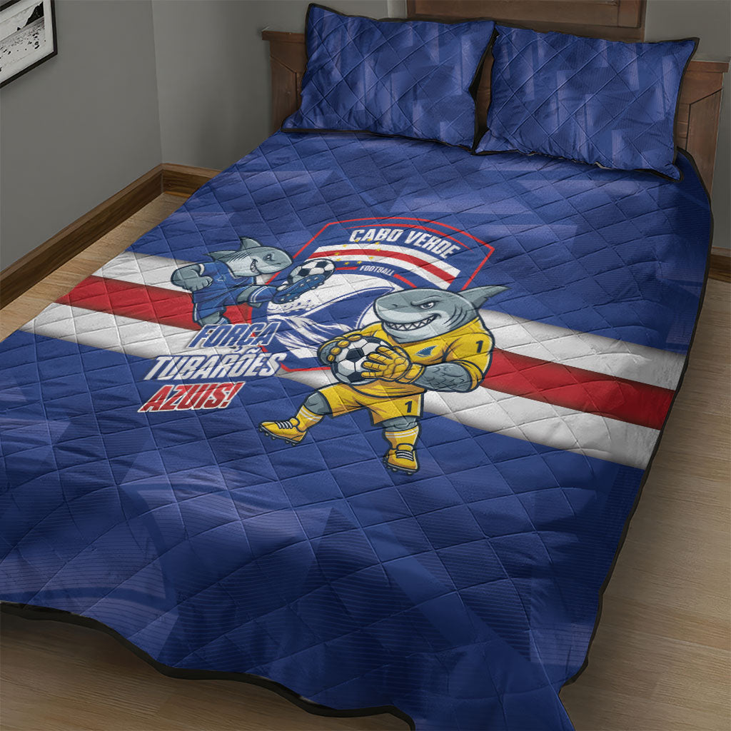 Cabo Verde Football 2026 Quilt Bed Set Forca Tubaroes Azuis