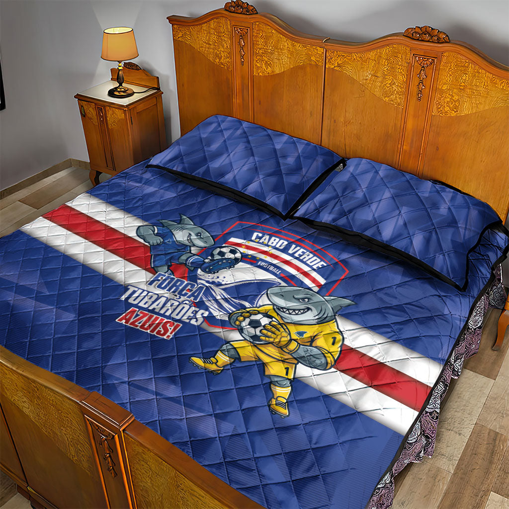 Cabo Verde Football 2026 Quilt Bed Set Forca Tubaroes Azuis