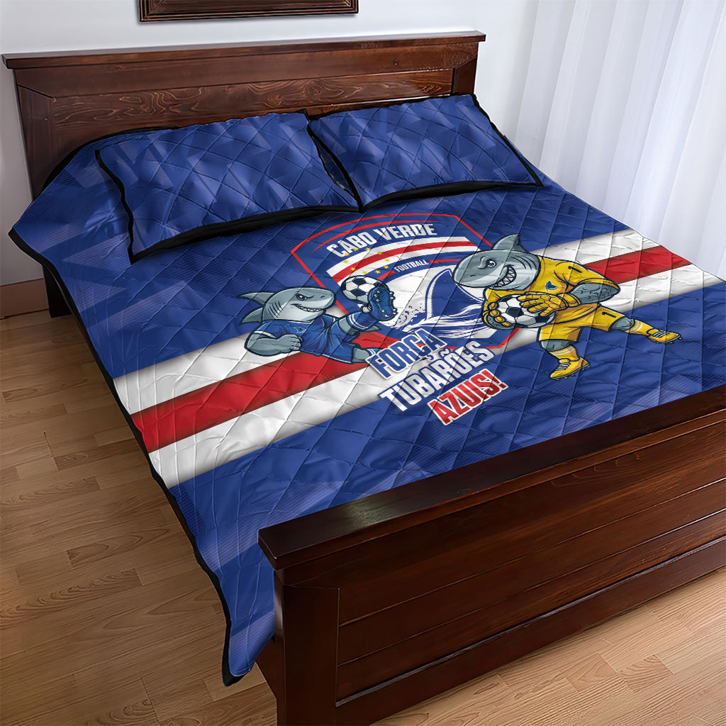 Cabo Verde Football 2026 Quilt Bed Set Forca Tubaroes Azuis