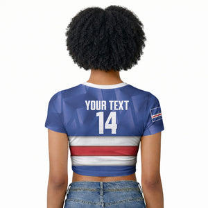 Cabo Verde Football 2026 Custom Raglan Cropped T shirt Forca Tubaroes Azuis