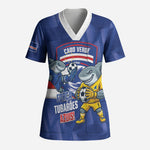 Cabo Verde Football 2026 Custom Scrub Top Forca Tubaroes Azuis