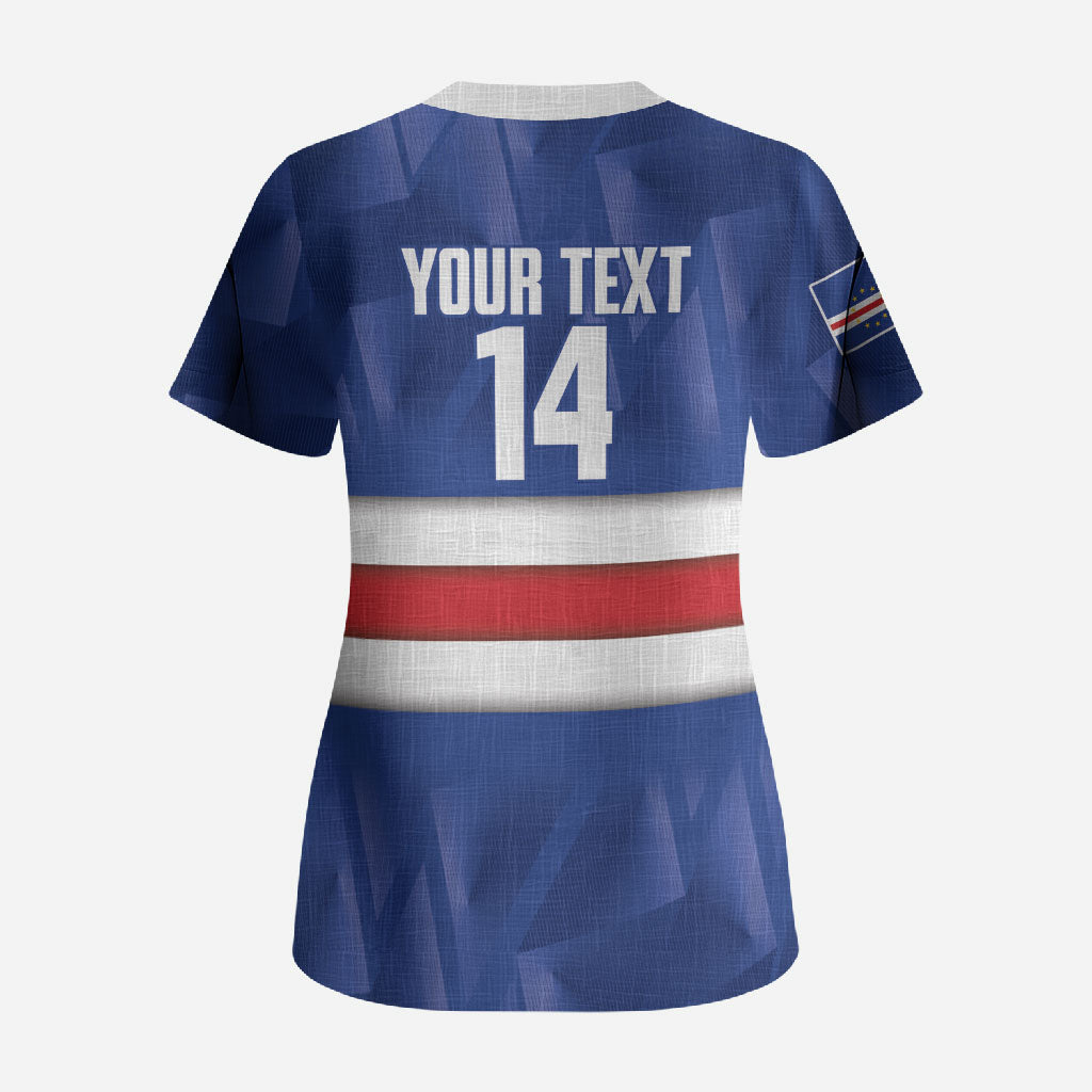 Cabo Verde Football 2026 Custom Scrub Top Forca Tubaroes Azuis
