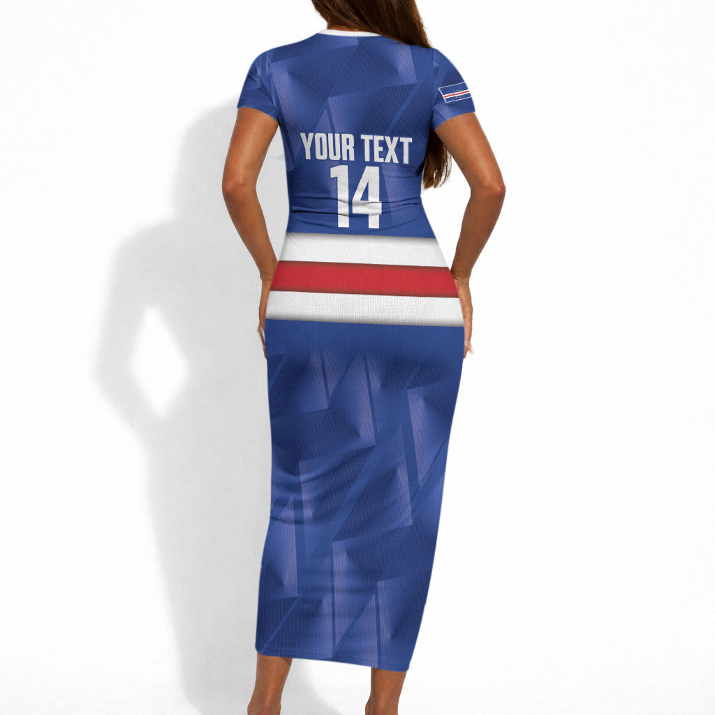Cabo Verde Football 2026 Custom Short Sleeve Bodycon Dress Forca Tubaroes Azuis