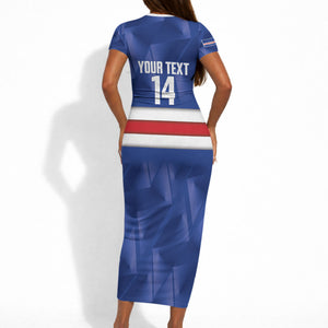 Cabo Verde Football 2026 Custom Short Sleeve Bodycon Dress Forca Tubaroes Azuis
