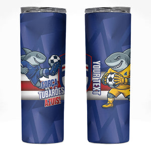 Cabo Verde Football 2026 Custom Skinny Tumbler Forca Tubaroes Azuis