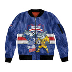 Cabo Verde Football 2026 Custom Sleeve Zip Bomber Jacket Forca Tubaroes Azuis
